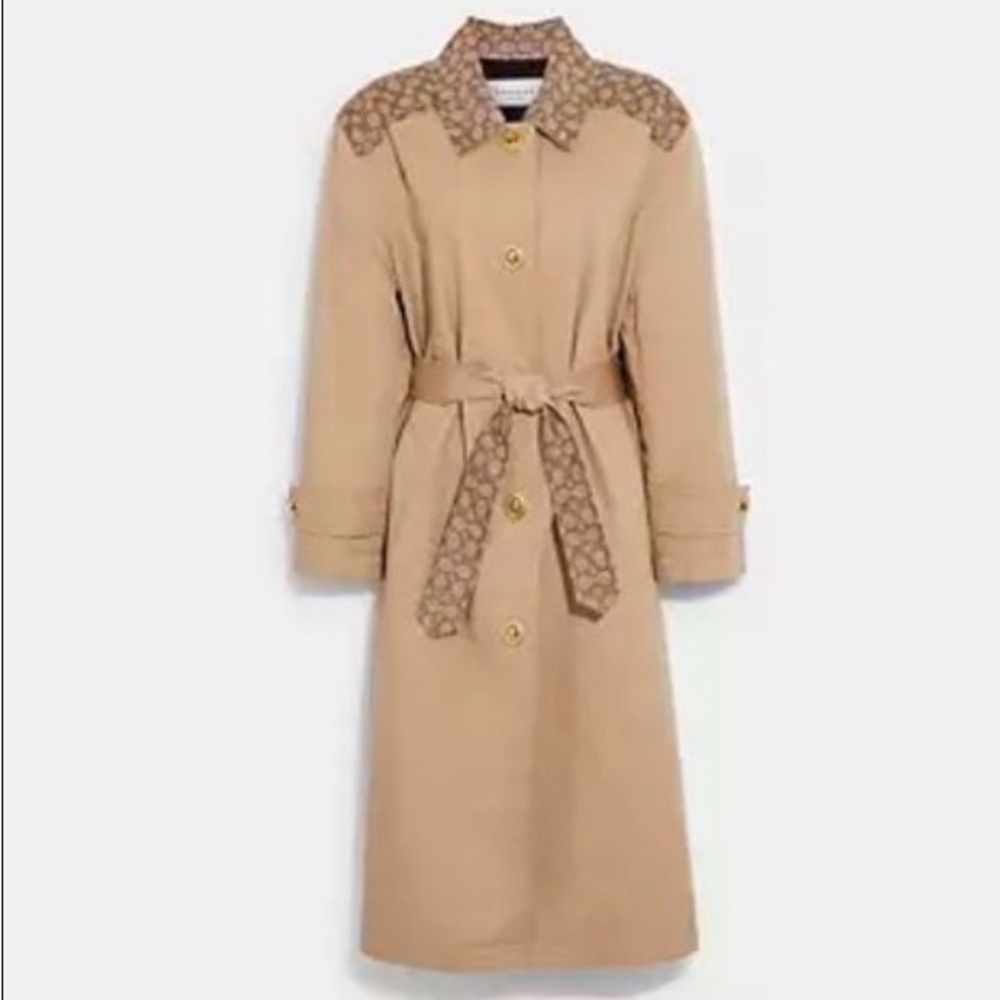 Coach Tan Trench Coat with Patterned Accents